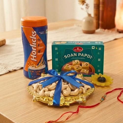 Brother’s Rakhi Gift Set with Cashews, Soan Papdi & Horlicks JNK-7803