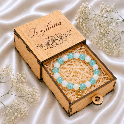 Custom Floral Elegance Box with Initial Beaded Bracelet WP-66