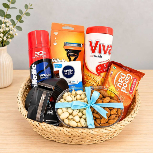 Men’s Grooming Gift Basket with Dry Nuts, Viva & Snacks JNK-7817