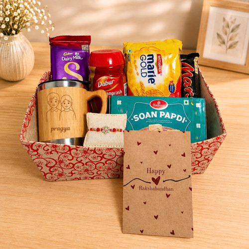 Personalized Raksha Bandhan Celebration Basket With Rakhi & Snacks