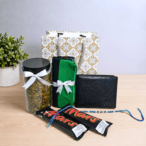 Stylish Brother’s Rakhi Celebration Hamper With Wallet & Sweets SK-3507