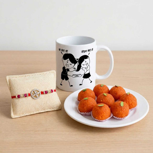 Festive Rakhi with Laddu & Mug Gift Set SPM-892