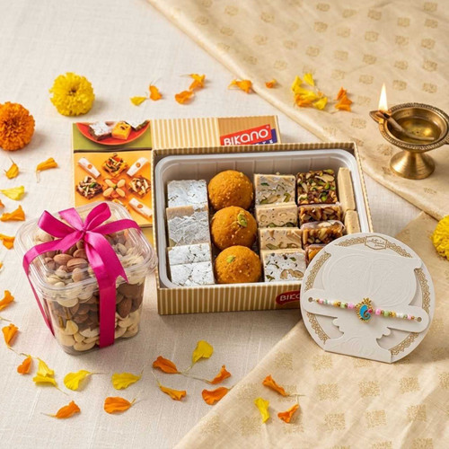 Divine Ganesha Rakhi , Mithai & Drynuts Gift Set DKG-1670