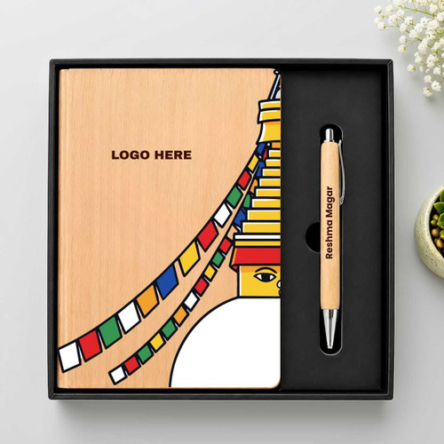 Wooden Notebook With Bamboo Pen Gift Set DKG-1689
