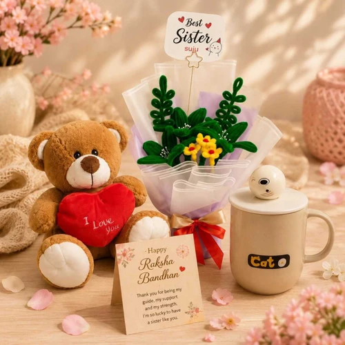 Fuzzy Lily Bouquet, Teddy & Mug Gift Set DKG-1697