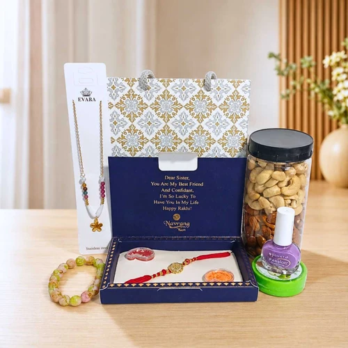 Rakhi, Drynuts, Nail polish & Necklace Gift Set DKG-1705