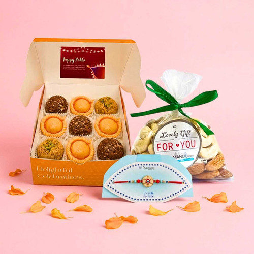 Traditional Rakhi, Sweets & Nuts Hamper DKG-1713