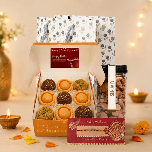 Rakhi ,Sweets & Almond Hamper DKG-1714