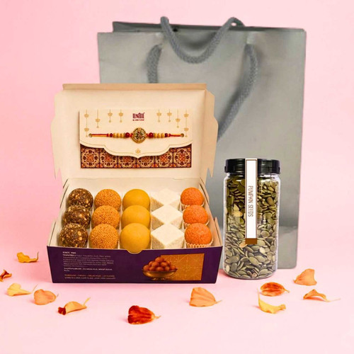 Rakhi ,Pumpkin Seed & Mithai Hamper DKG-1715