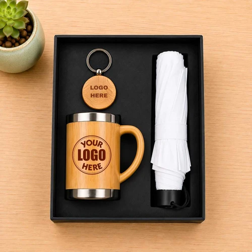 Bamboo Mug & Umbrella With Keyring Gift Set DKG-1729