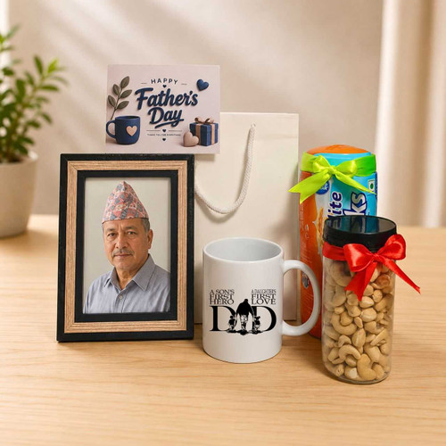 Father’s Day Gift Combo with Horlicks, Personalized Photo Frame, Mug & Cashews JNK-7878
