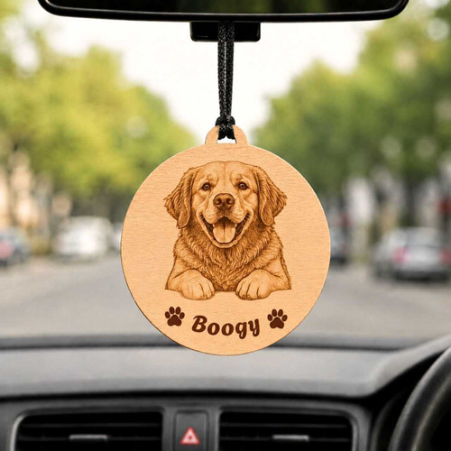 Personalized Pet Photo & Name Wooden Car Hanging WP-89