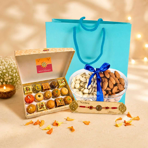 Raksha Bandhan Special Rakhi, Sweet & Dry Fruit Hamper DKG-1738