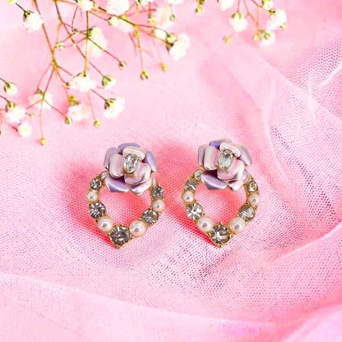 Lavender & Pink Floral Heart Drop Earrings JR-516