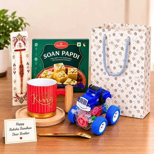 Rakhi, Sweet, Toy & Ceramic Cup Gift Set DKG-1751
