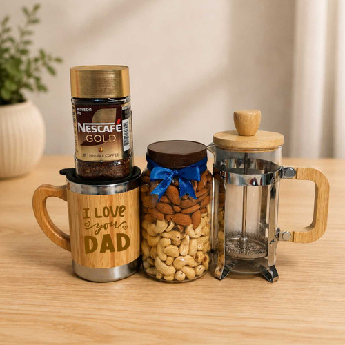 Bamboo Mug, Dry Nuts, Coffee & Press Pot Gift Set DKG-1763