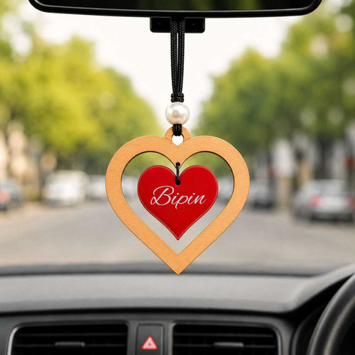 Personalized Wooden & Acrylic Heart Car Charm WP-92