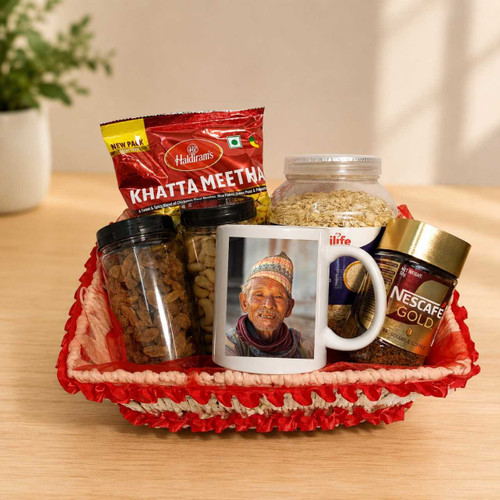 Snacks Gift Basket with Personalized Mug & Coffee JNK-7913
