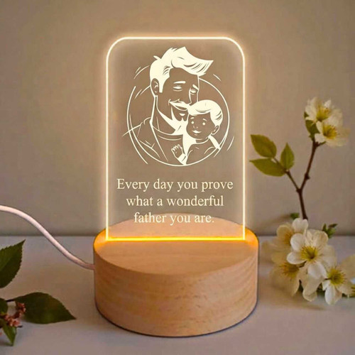 Custom Father & Child Portrait Engraved Acrylic LED Lamp SK-3572