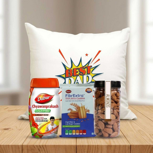 Cushion, Almond, Chyawanprakash & Cookies Hamper DKG-1808
