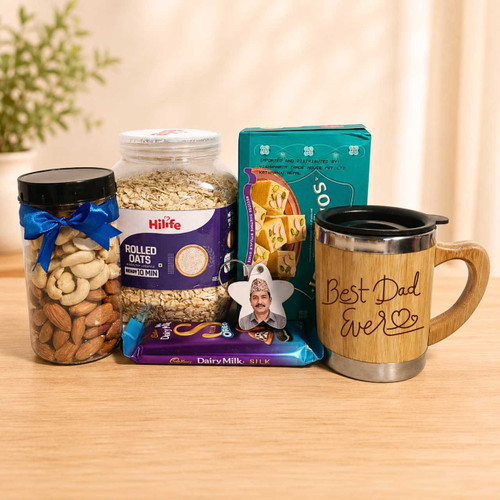 Personalized Keyring, Bamboo Mug & Healthy Food Hamper DKG-1817