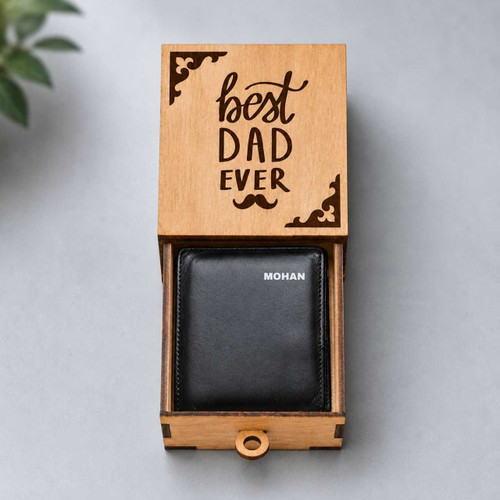 Personalized Wallet With Wooden Box Gift Set DKG-1832