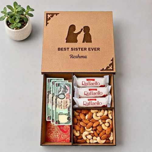 Rakhi Return Gift for Sister with Chocolates, Rakhi & Cash Sagun JNK-7941