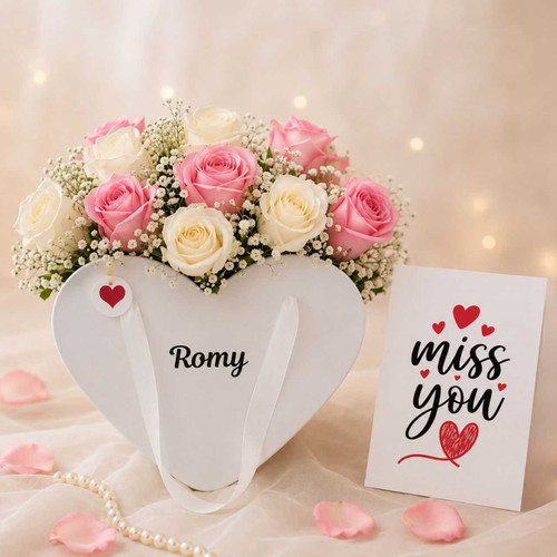 Pink & White Roses & Miss You Card Gift Set DKG-1848