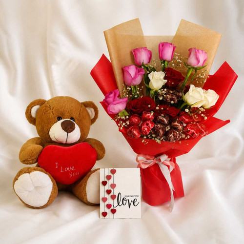 Sending You Love Card, Chocolate & Rose Gift Set DKG-1849