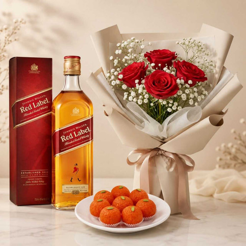 Rose, Mithai & Whisky Hamper DKG-1853