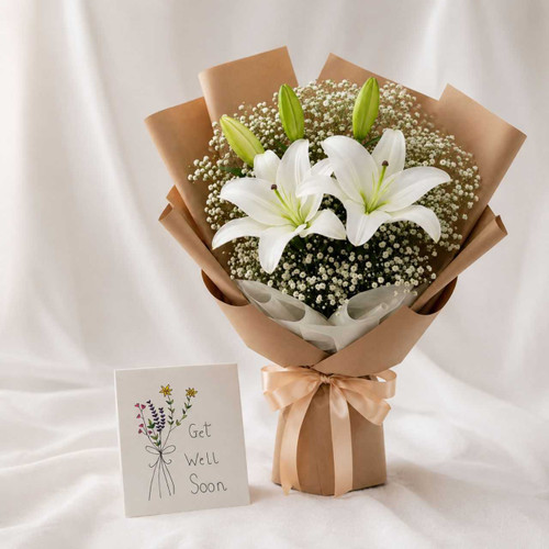 White Lily & Get Well Soon Card Gift DKG-1856