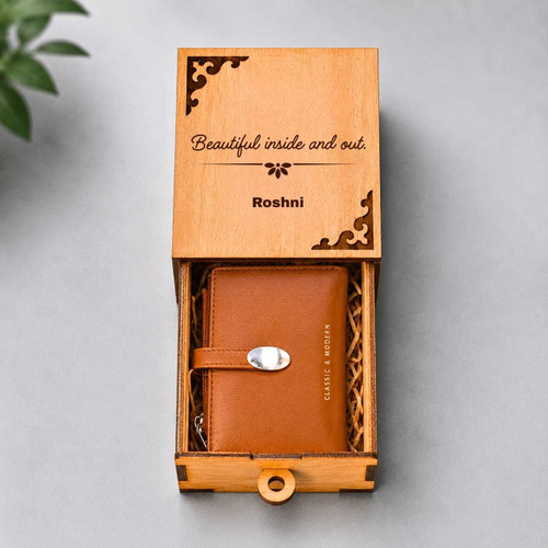 Classic Cinnamon Brown Wallet With Personalized Wallet Gift Set DKG-1858