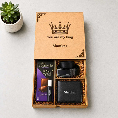 Chocolate, Perfume, Wallet & Belt With Personalized Box Gift Set DKG-1864