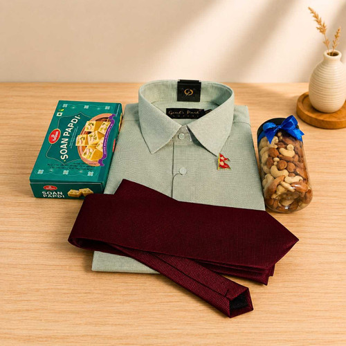 Shirt (39cm), Tie, Dry Nuts & Sweets Gift Combo JNK-7949