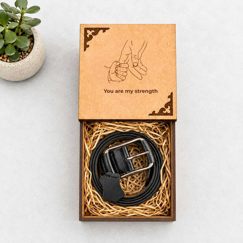 Black Leather Belt With Wooden Box Gift Set DKG-1881