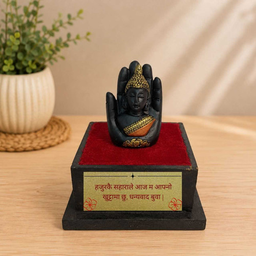 Dad Appreciation Buddha Palm Statue with Wooden Base jnk-7973