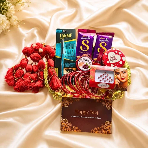 Teej Gift Hamper Tray with Accessories & Chocolates JNK-7977