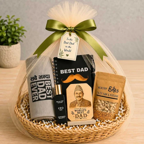 World's Best Dad Personalized Gift Basket Wth Acrylic Diary & Nuts SK-3684