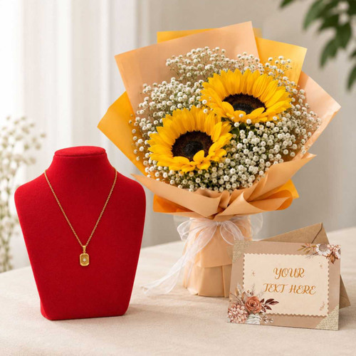 Crystal Starburst Necklace and Sunflower Bouquet Gift Set SK-3747