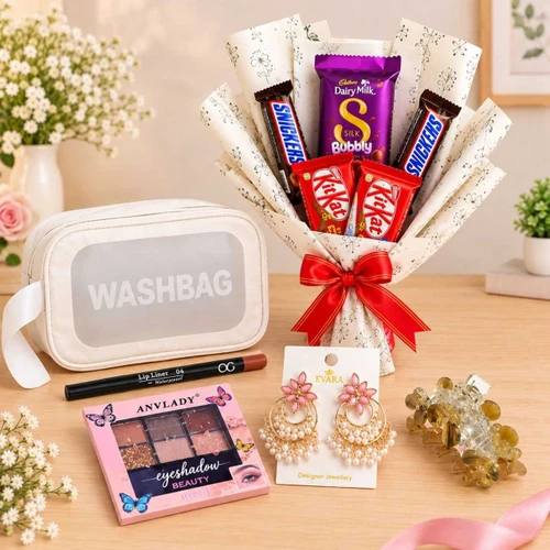 ANYLADY Eyeshadow Palette, Earrings & Chocolate Bouquet Gift SK-3752