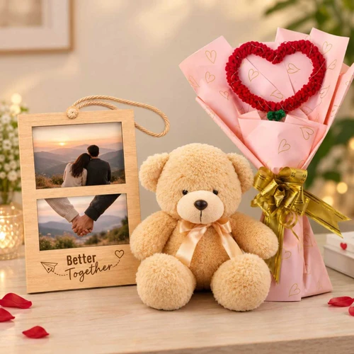 Romantic Better Together Gift Set with Teddy Bear & Bouquet SK-3762