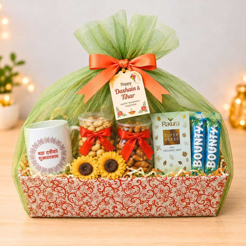 Happy Dashain & Tihar Festive Gift Basket Wiith Nuts & Sweets SK-3808