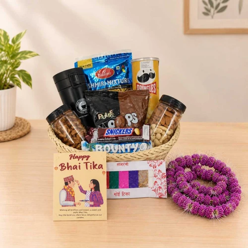 Bhai Tika Gift with Snacks, Dry Nuts & Vacuum Mug JNK-8091