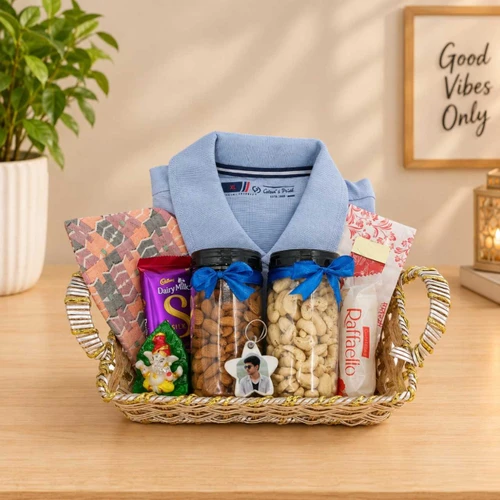 Personalized Keyring, Dry Nuts & T-shirt Hamper DKG-1959