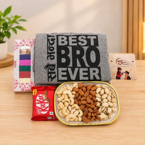 T-Shirt with Dry Nuts & Chocolate Gift for Brother JNK-8094