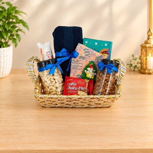 Ganesh Statue with Dhaka Topi, Towel & Treats for Him JNK-8114