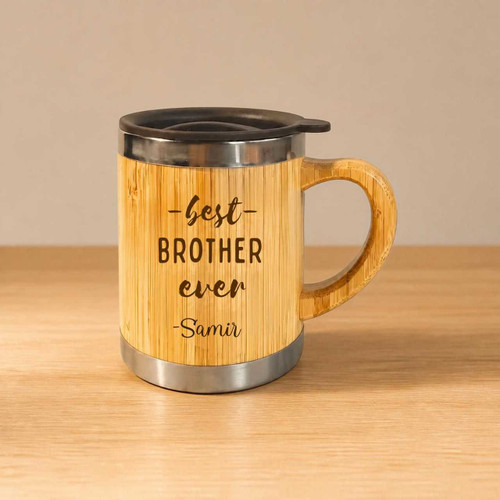 Best Brother Ever and Name Engraved on Bamboo Mug with Lid- 300ml JNK-8130