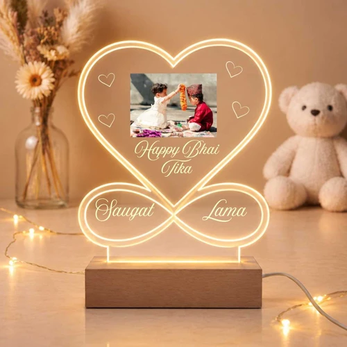 Personalized Heart Shaped Acrylic Lamp For Bhai Tika SK-3813