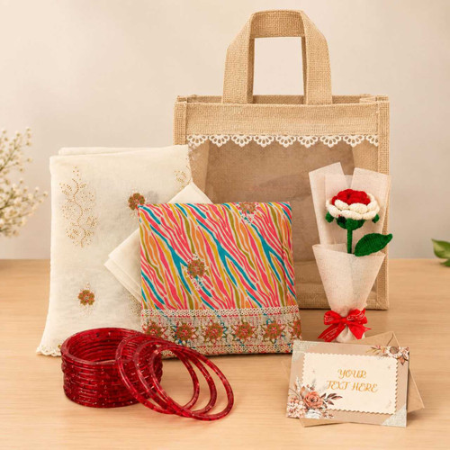 Unstitched Kurta Set with Crochet Rose & Bangles (2-8 Size)