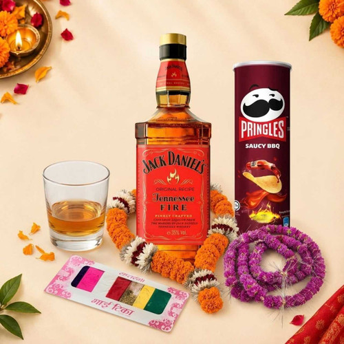 Tihar Festive Gift with Whiskey 750ml with Chips, Tihar Mala JNK-8182